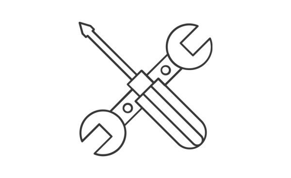 Illustration eines Schraubenschlüssels überkreuzt mit einem Kreuzschraubenzieher